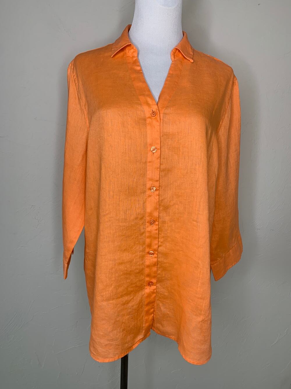 Orange 100% Linen Investments Brand Button Front Shirt Sz Large Vintage